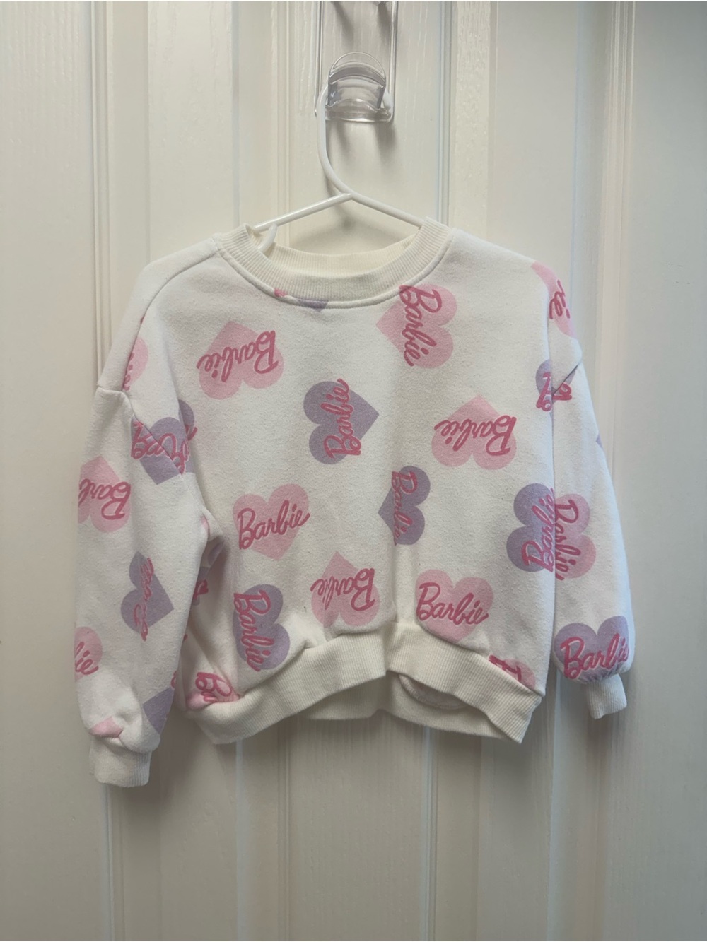 Barbie 3T White Sweatshirt with Pink & Lavender Heart Graphics